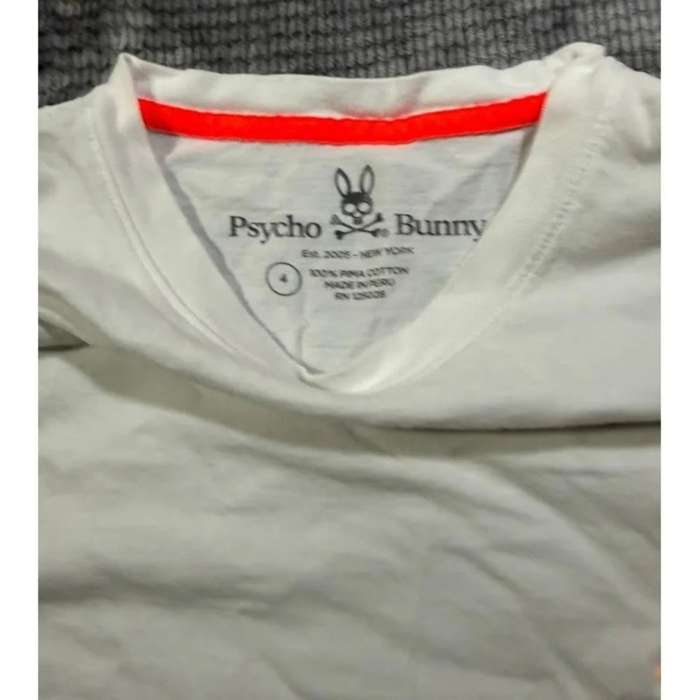 Psycho Bunny Boys White Pima Cotton T-Shirt Neon Logo Size 4 RN125028